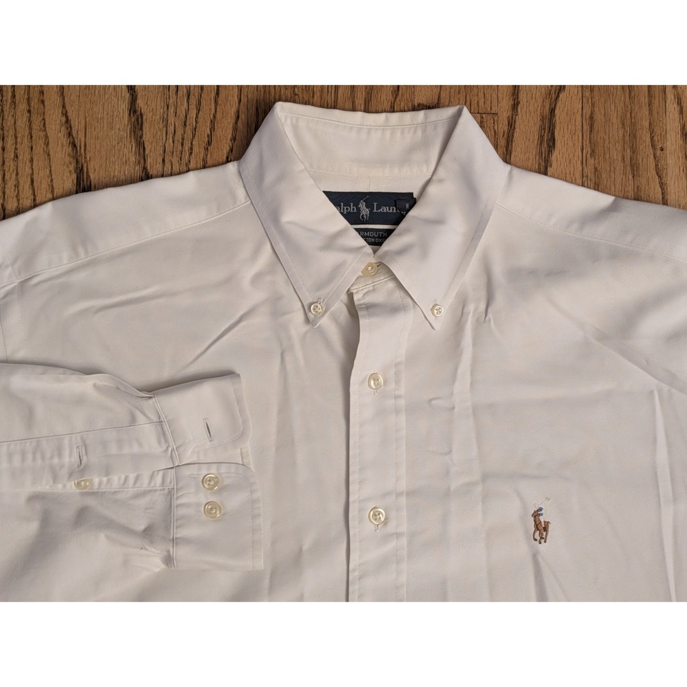 Vintage 90s Ralph Lauren Yarmouth Mens L 16 34/35 White Oxford Cotton Flesh Pony